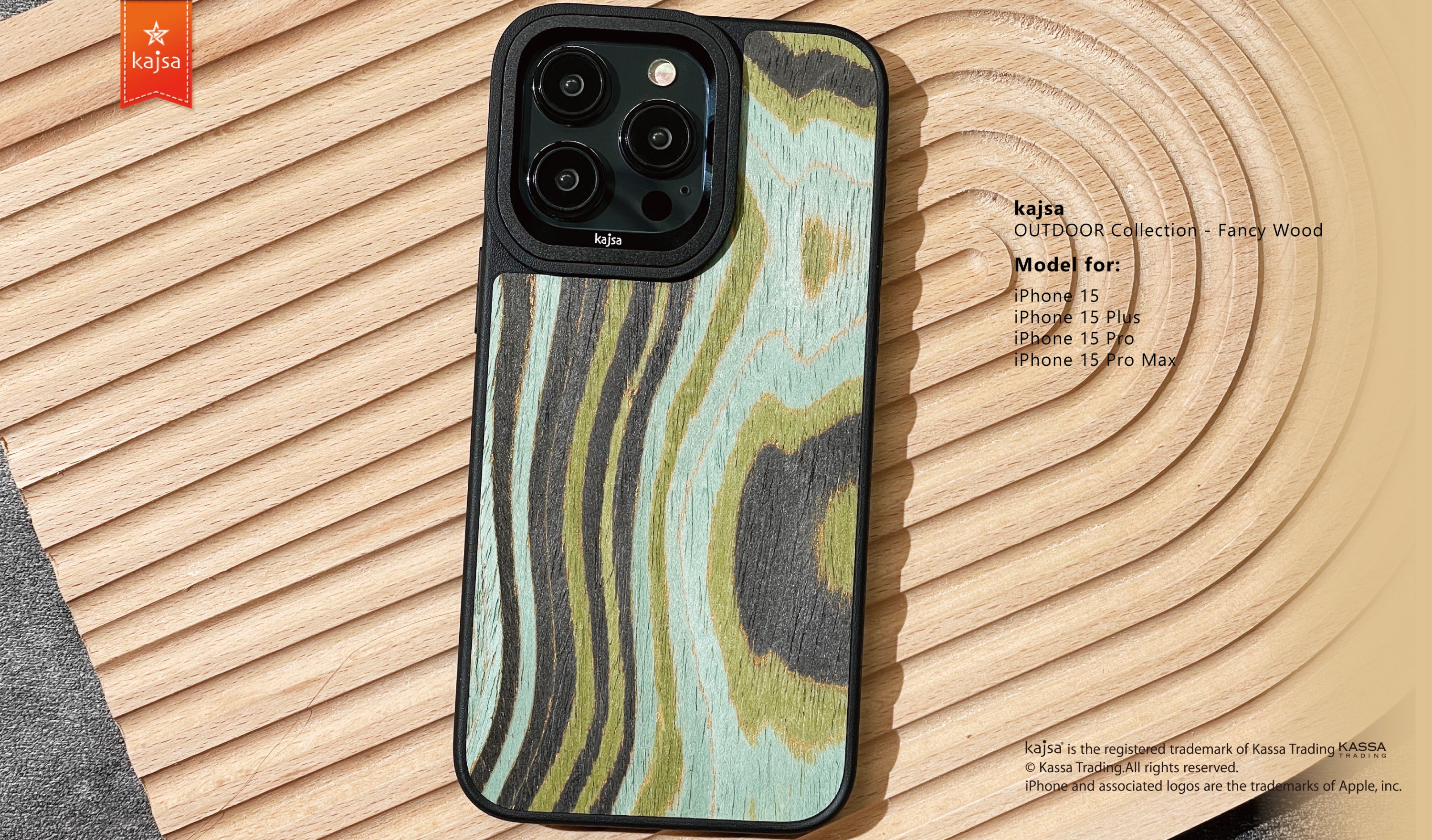 Outdoor Collection - Fancy Wood Back Case for iPhone 15