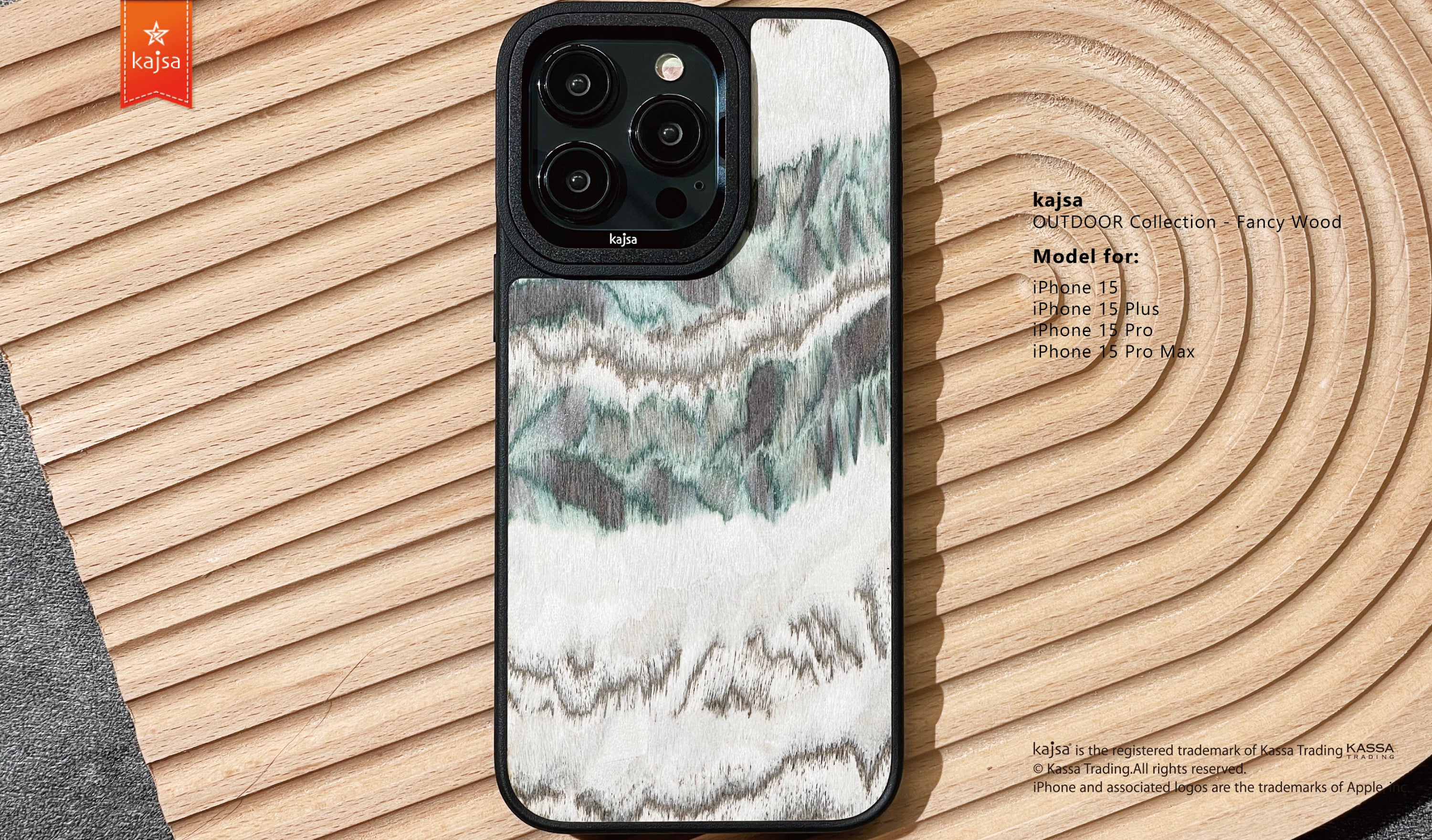 Outdoor Collection - Fancy Wood Back Case for iPhone 15