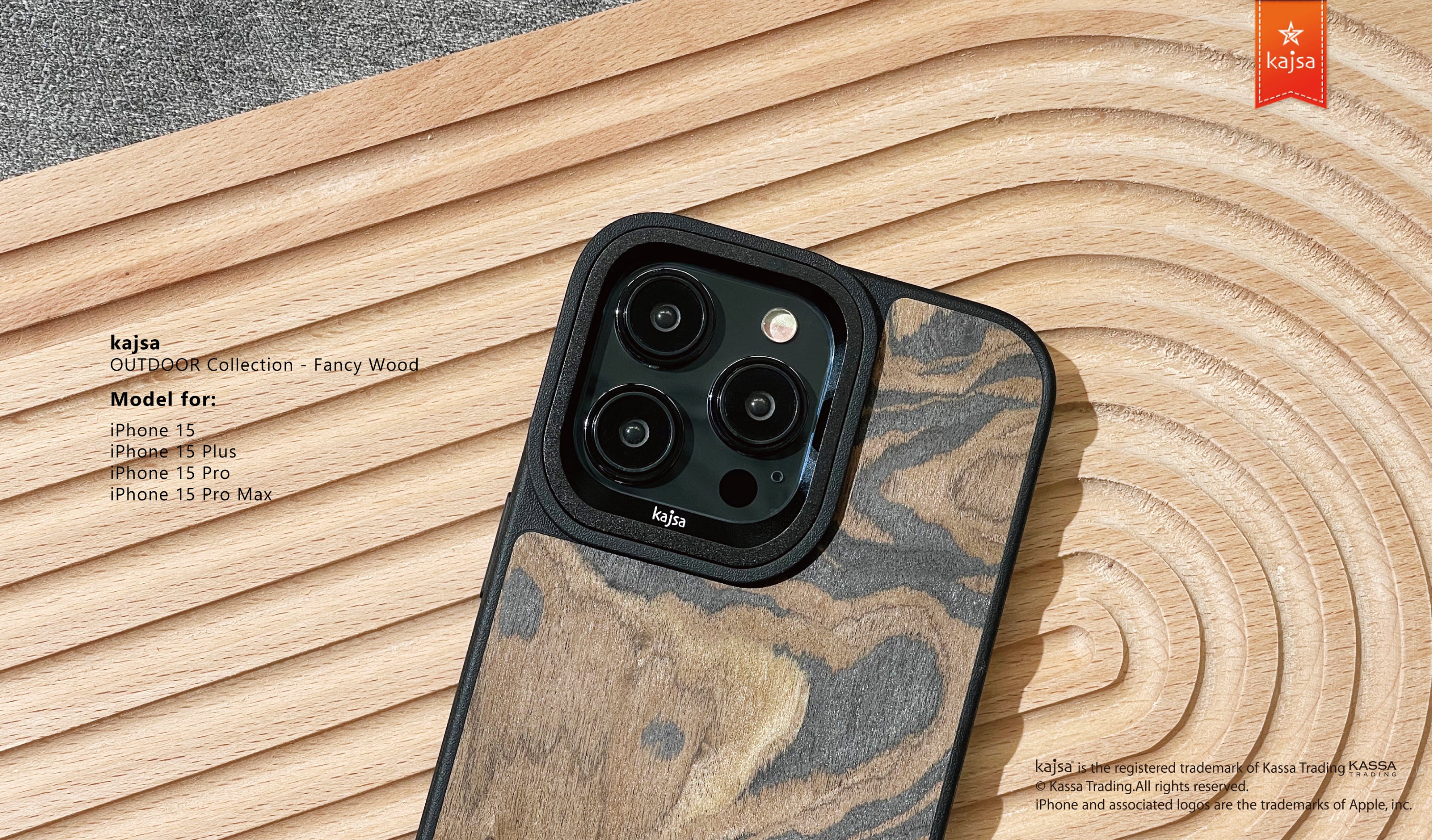 Outdoor Collection - Fancy Wood Back Case for iPhone 15