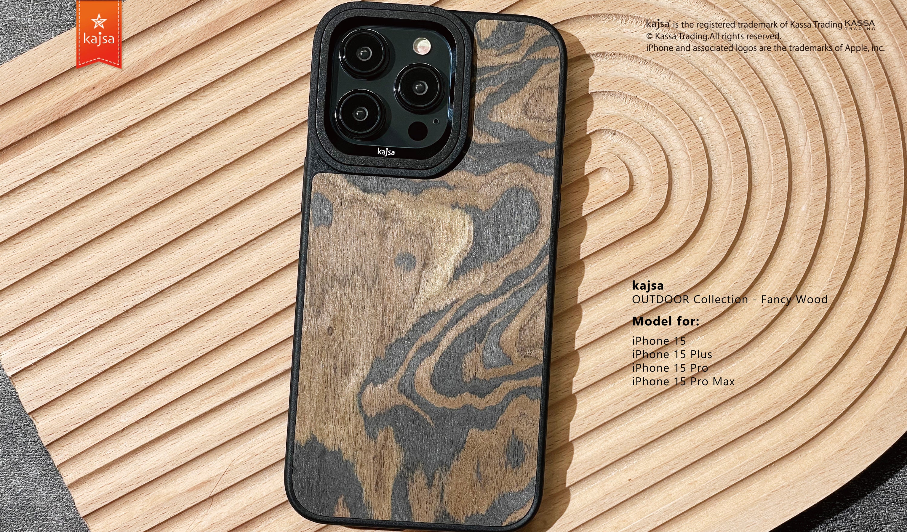 Outdoor Collection - Fancy Wood Back Case for iPhone 15