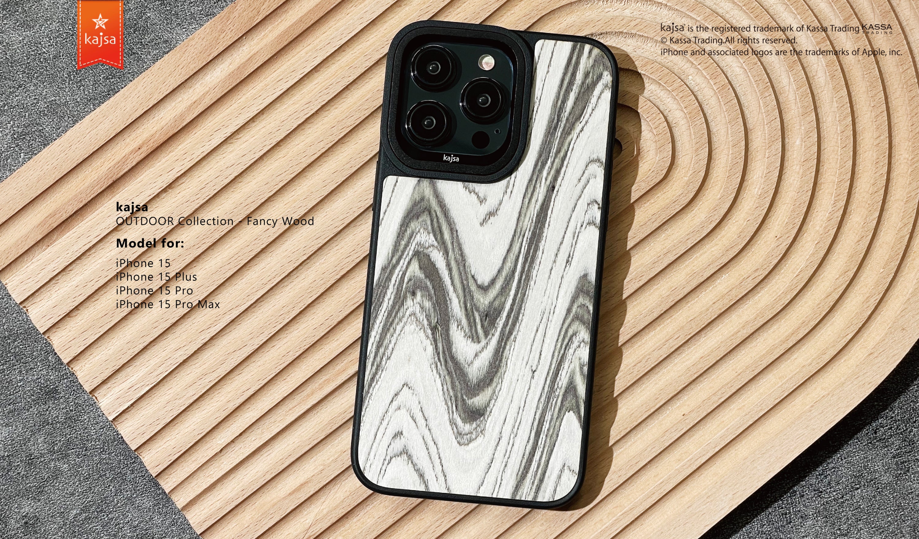 Outdoor Collection - Fancy Wood Back Case for iPhone 15