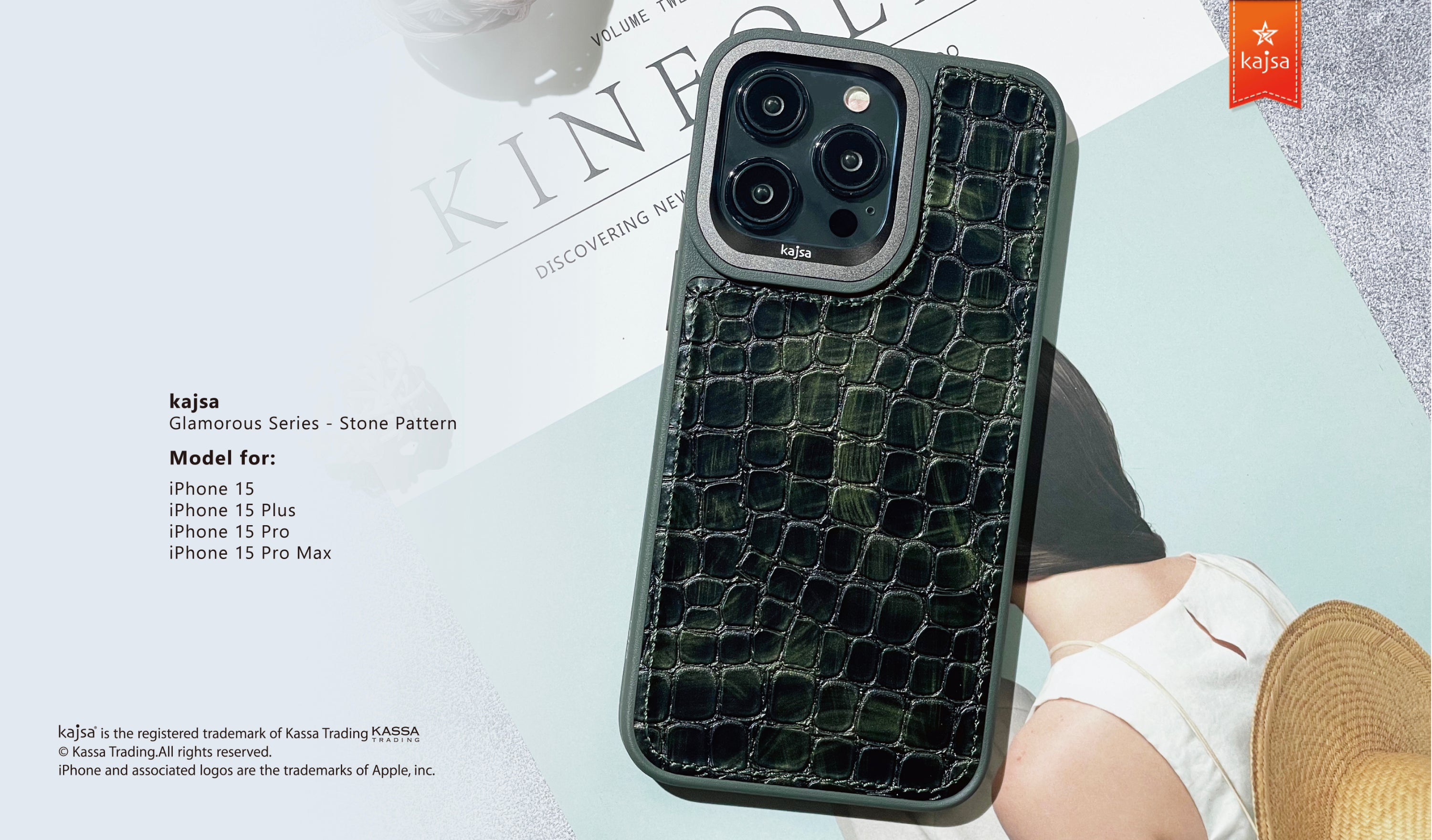 Glamorous Collection - Stone Pattern Back Case for iPhone 15