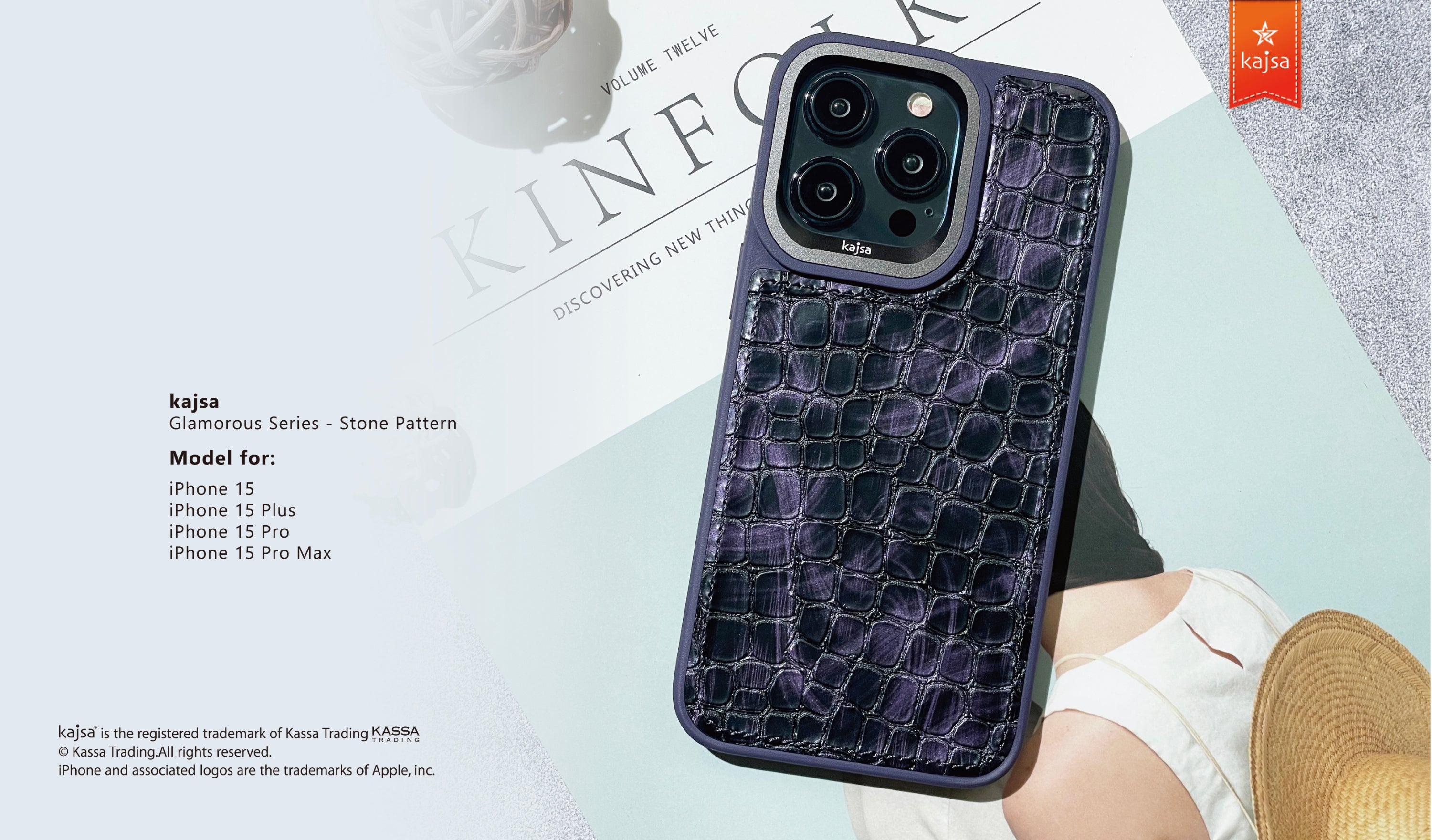 Glamorous Collection - Stone Pattern Back Case for iPhone 15