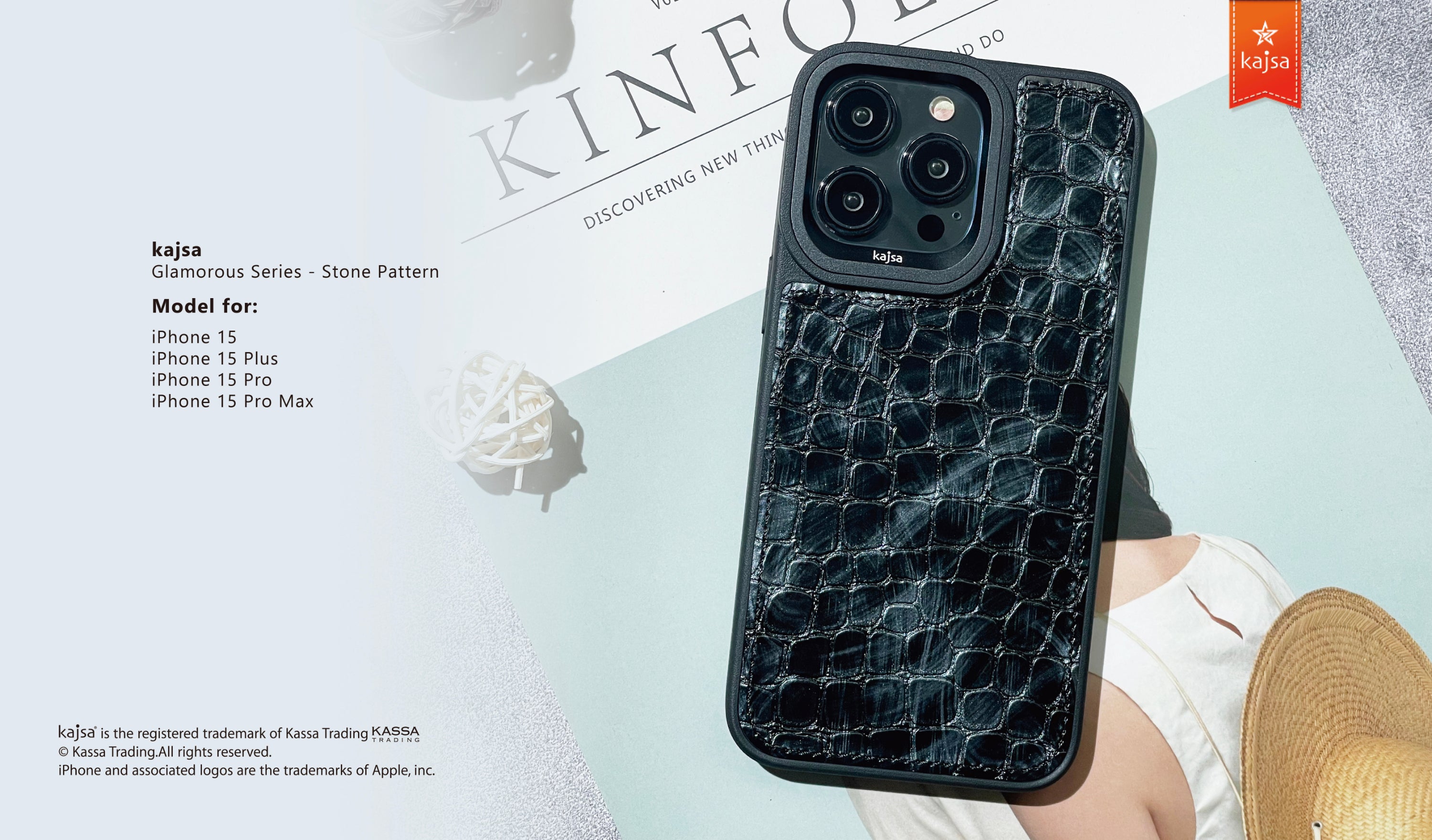 Glamorous Collection - Stone Pattern Back Case for iPhone 15