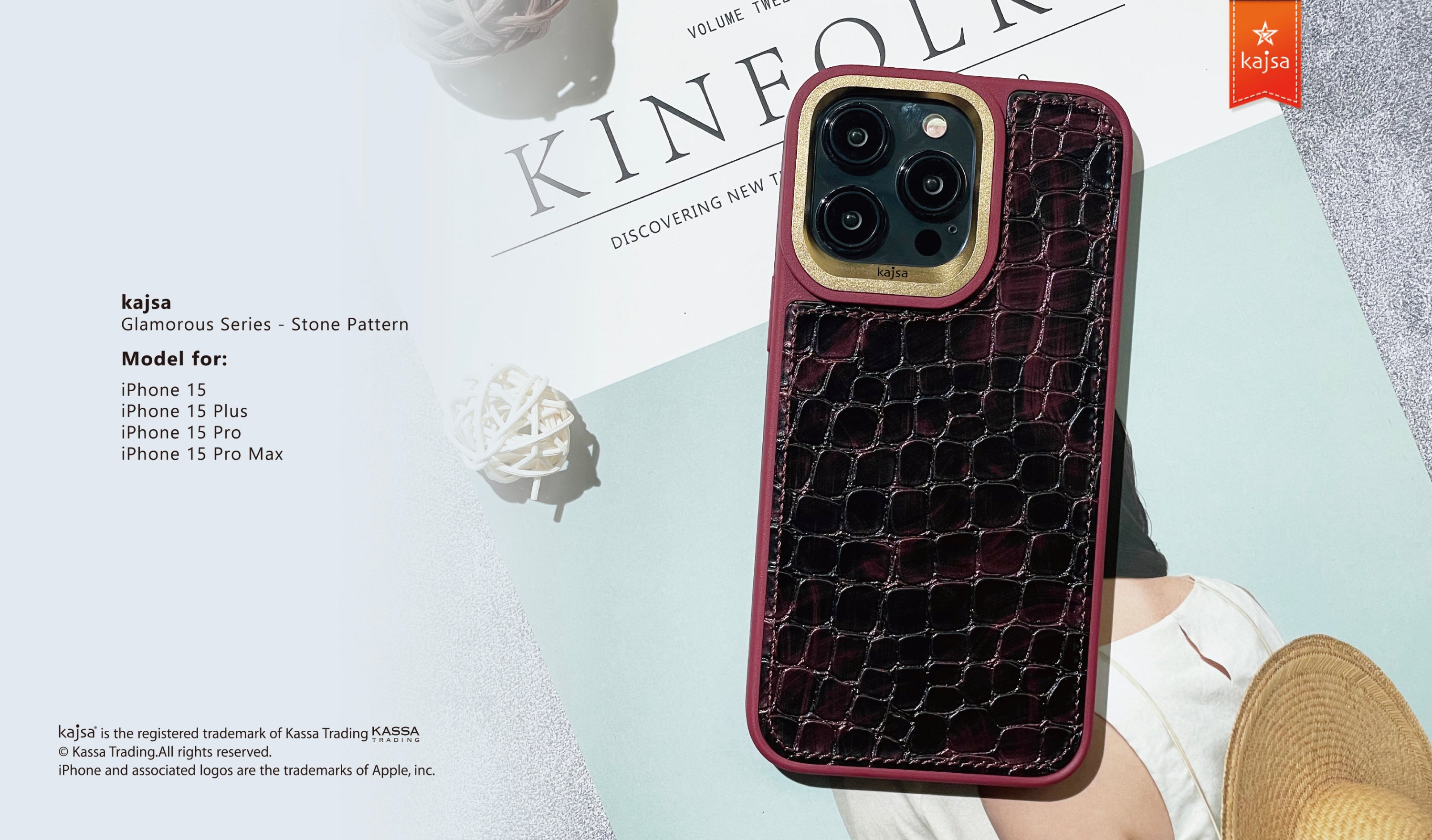 Glamorous Collection - Stone Pattern Back Case for iPhone 15