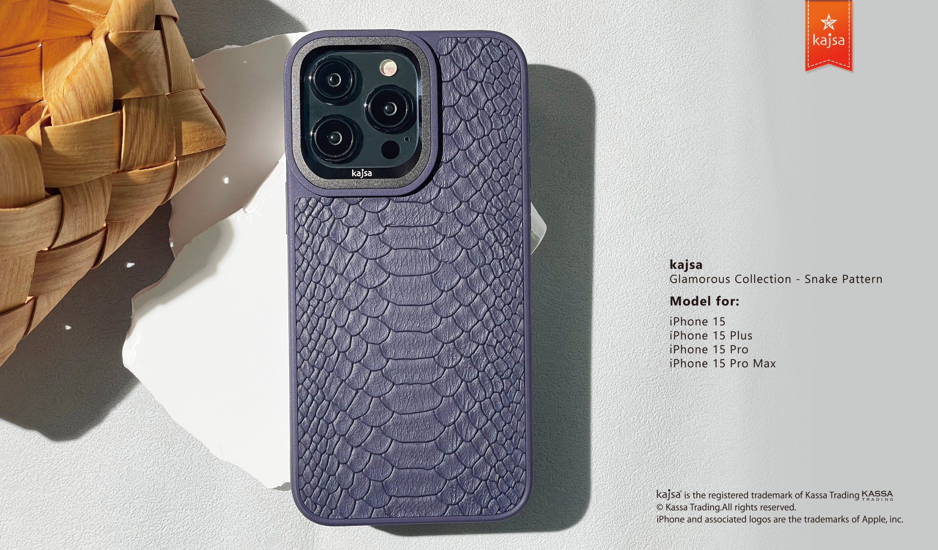 Glamorous Collection - Snake Pattern Back Case for iPhone 15