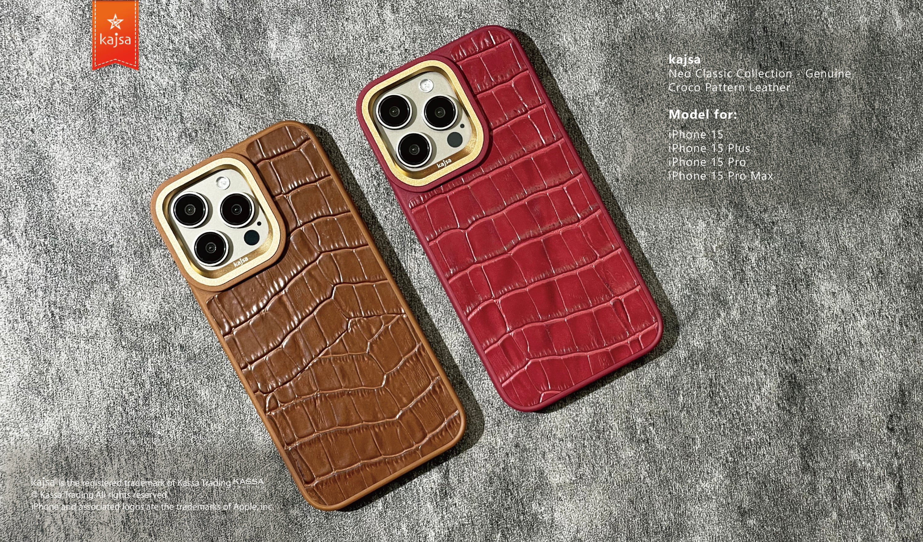 Neo Classic Collection - Genuine Croco Pattern Leather Back Case for iPhone 15