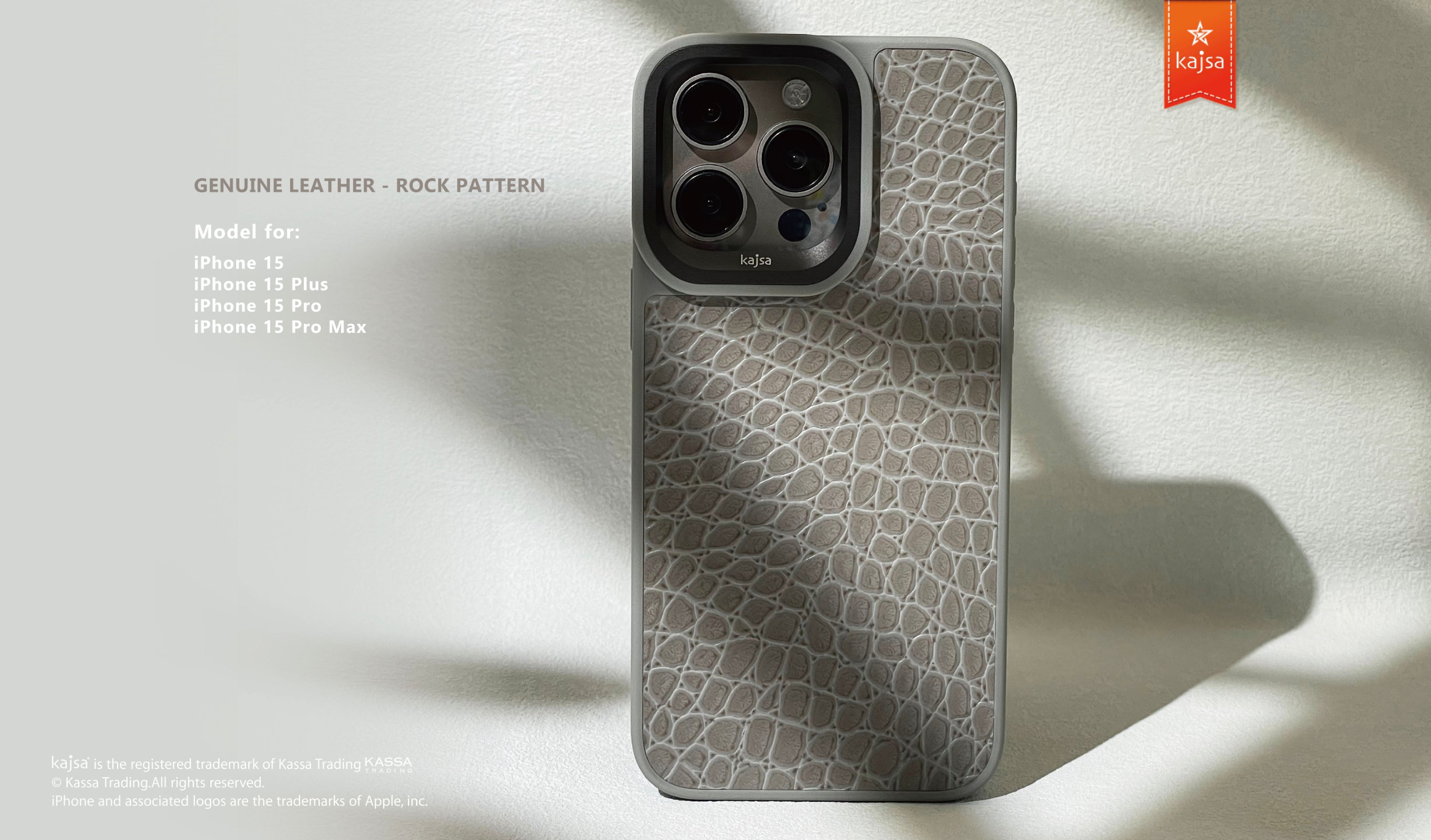 Genuine Leather Rock Pattern Back Case for iPhone 15