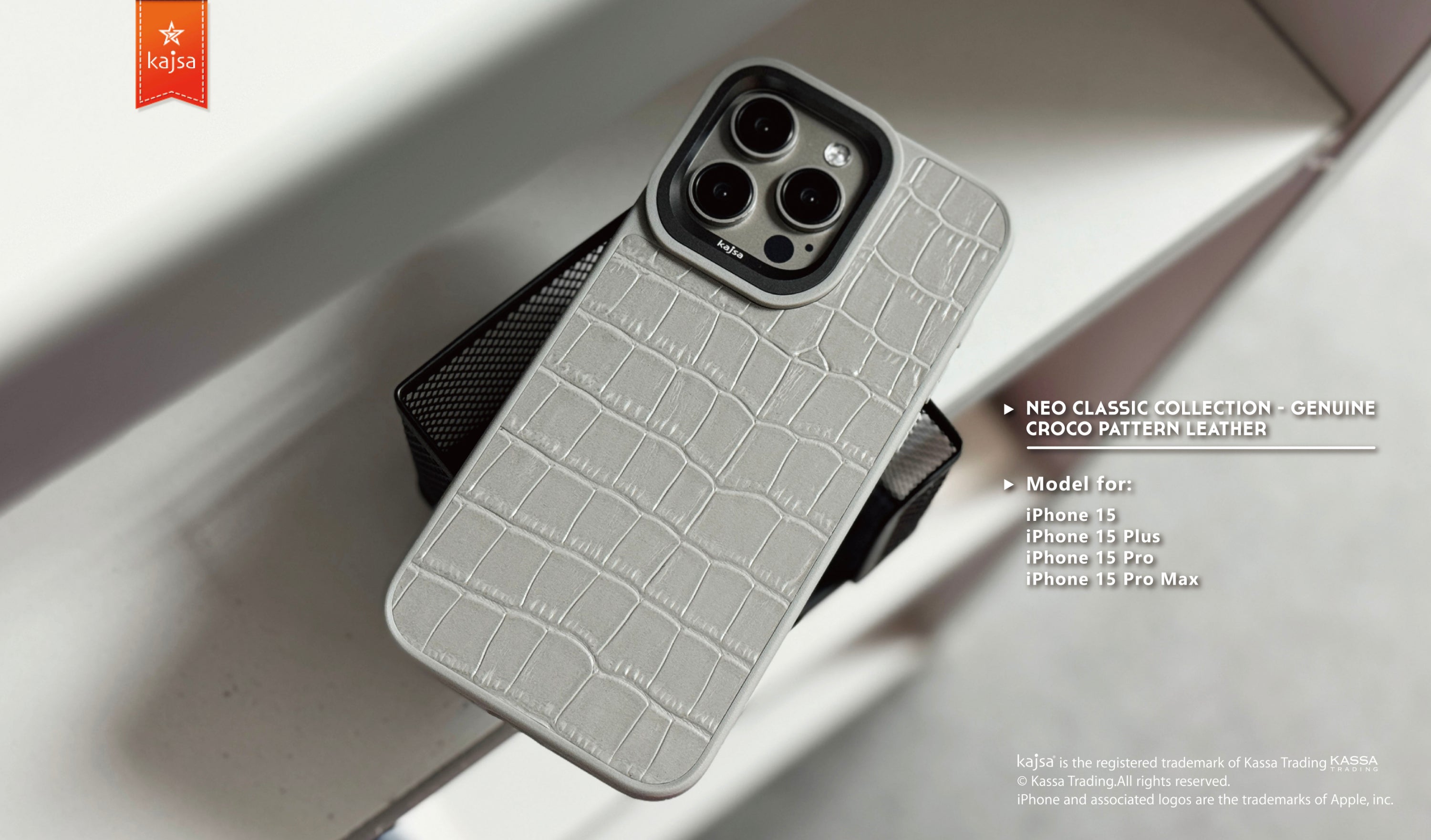 Neo Classic Collection - Genuine Croco Pattern Leather Back Case for iPhone 15