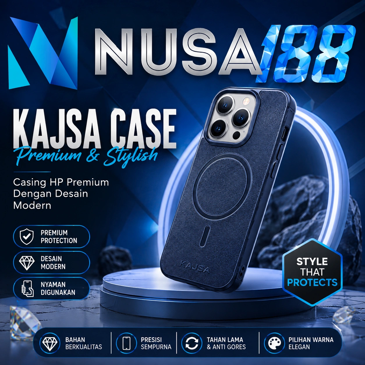 Casing HP hitam premium dengan tampilan minimalis