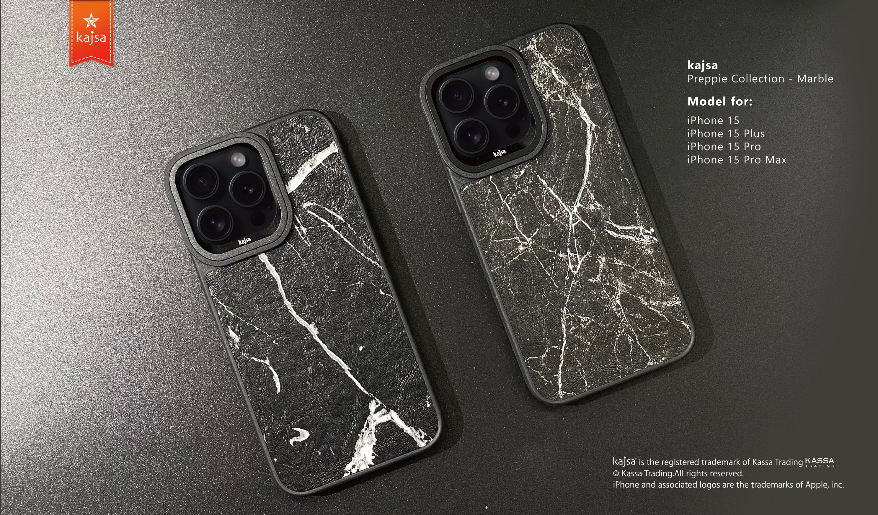 Preppie Collection - Marble PU Back Case for iPhone 15