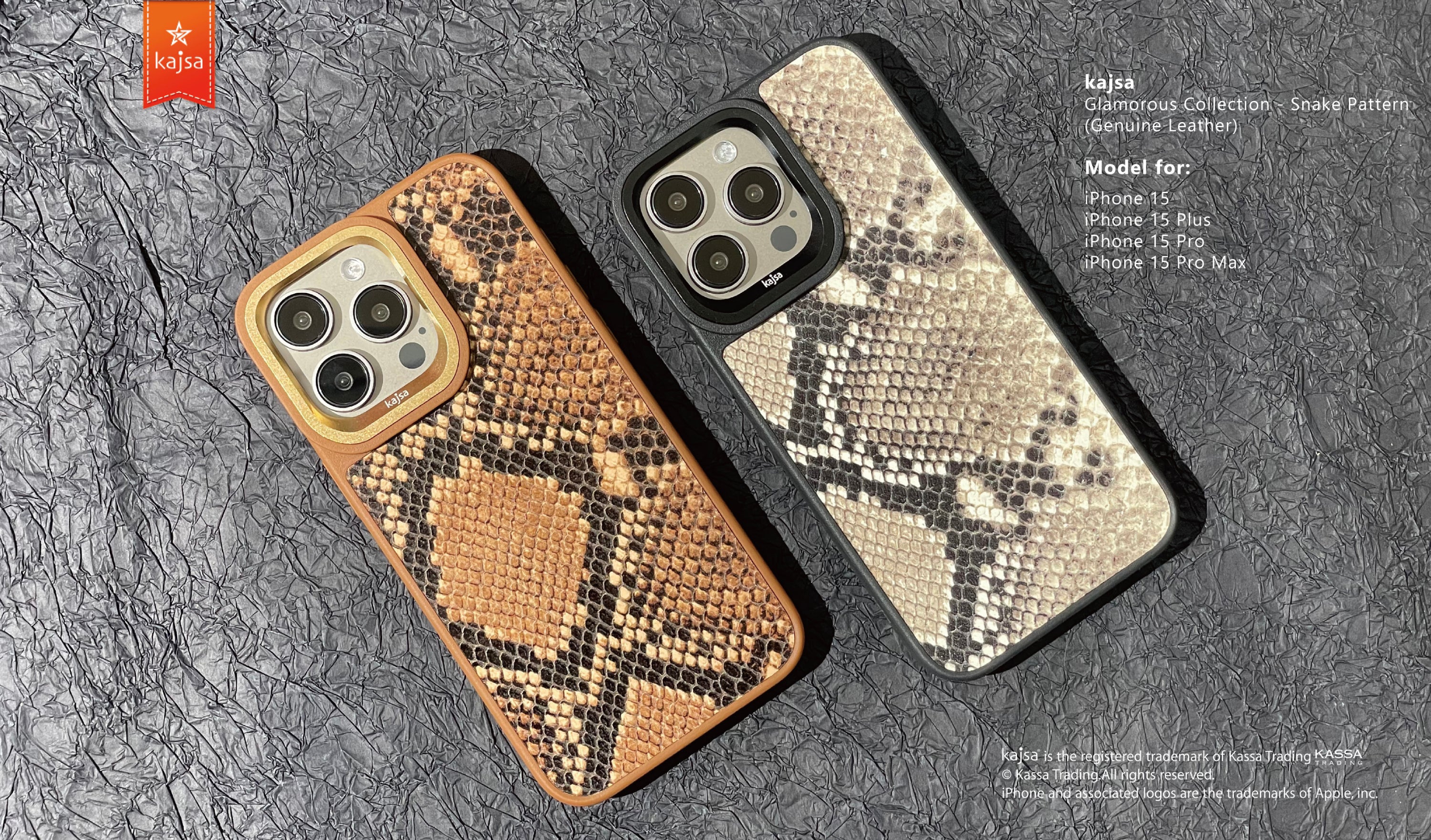 Glamorous Collection - Genuine Leather Snake Pattern Back Case for iPhone 15