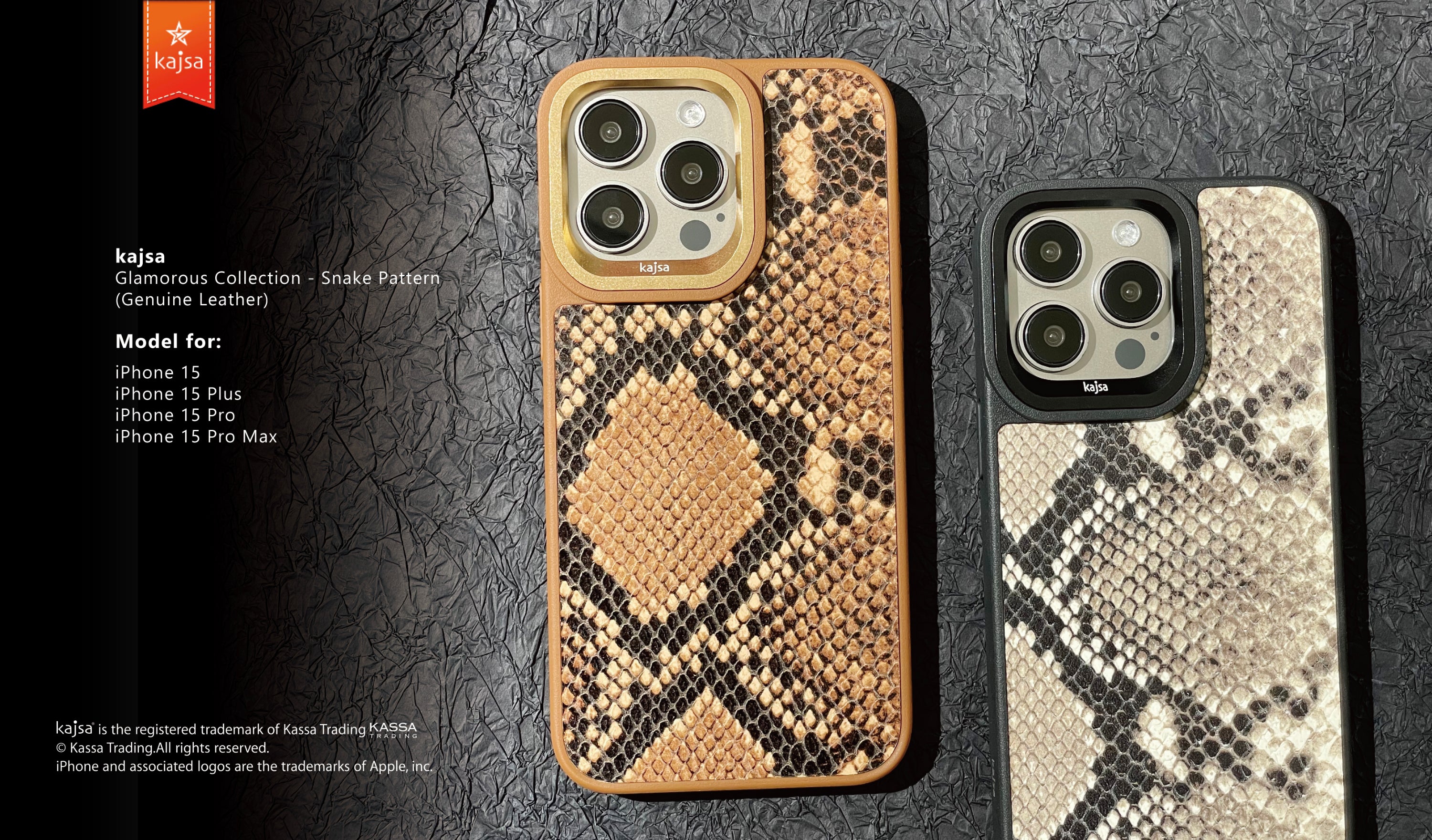 Glamorous Collection - Genuine Leather Snake Pattern Back Case for iPhone 15