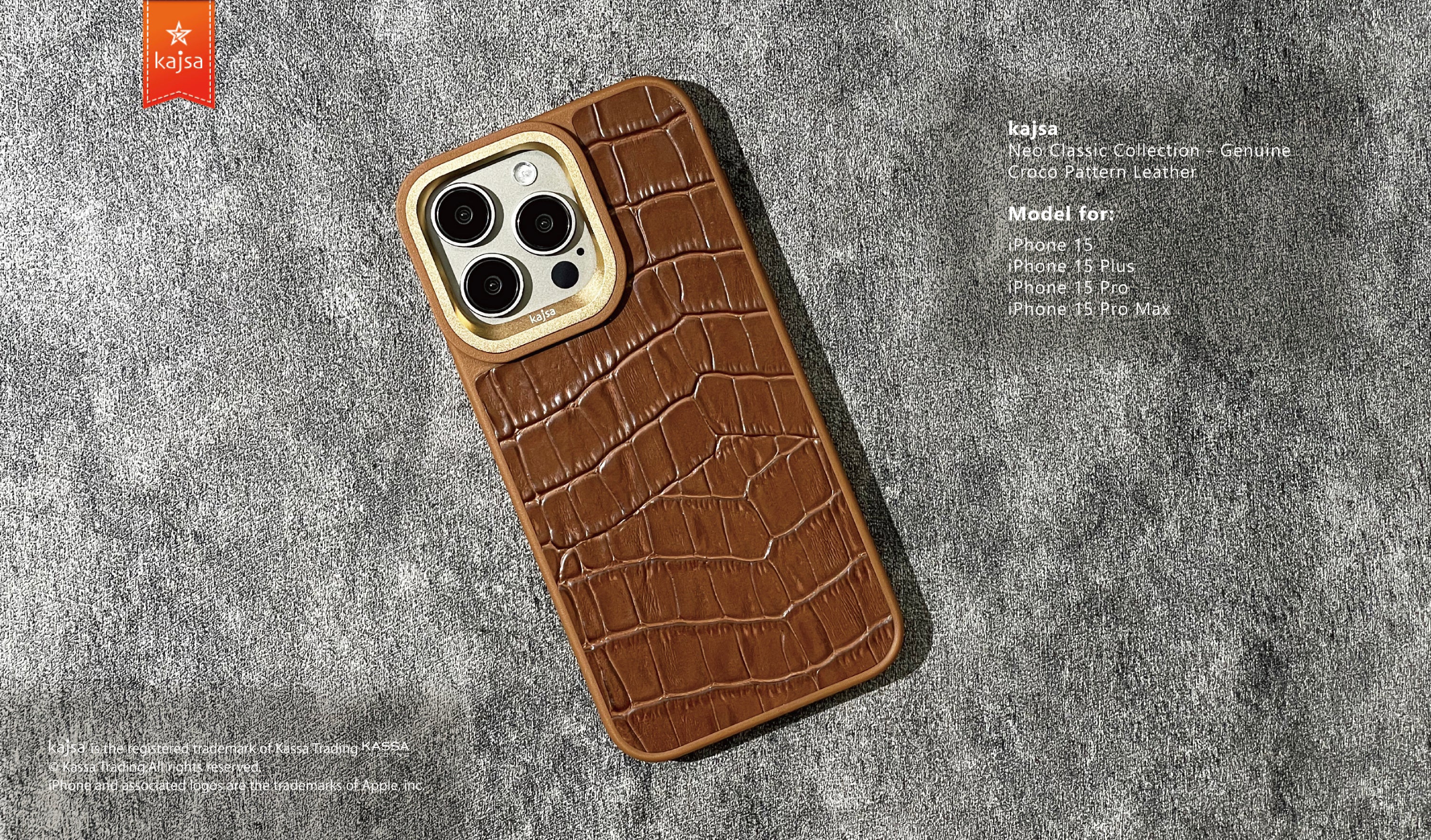 Neo Classic Collection - Genuine Croco Pattern Leather Back Case for iPhone 15