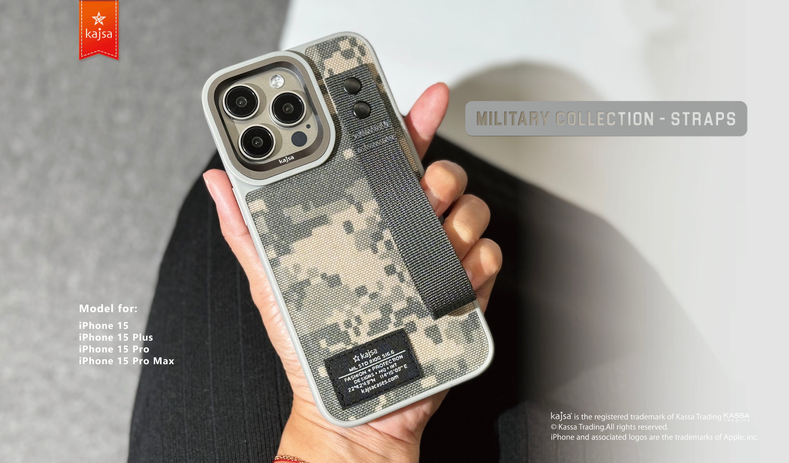 Military Collection - Straps Back Case for iPhone 15