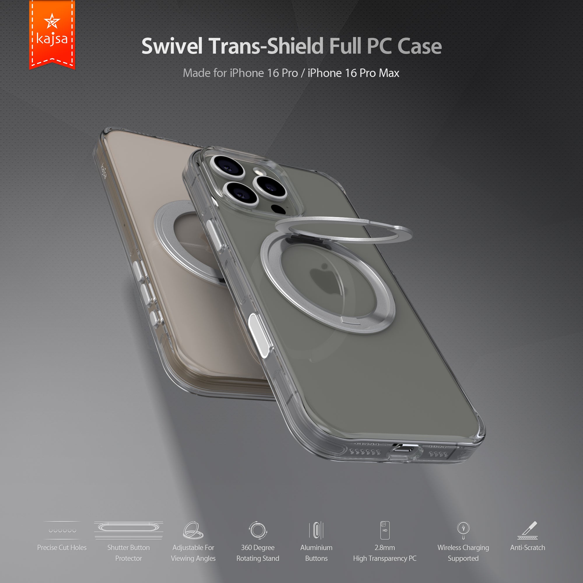 Trans-Shield Collection - Swivel Full PC Back Case for iPhone 16 (MagSafe Compatible)