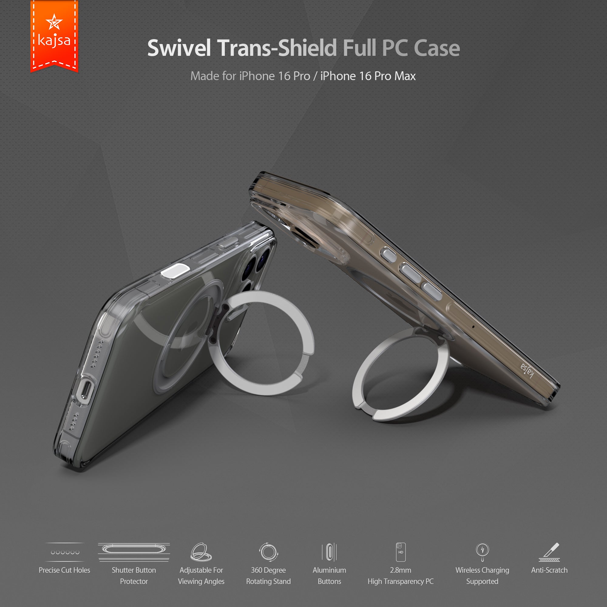 Trans-Shield Collection - Swivel Full PC Back Case for iPhone 16 (MagSafe Compatible)